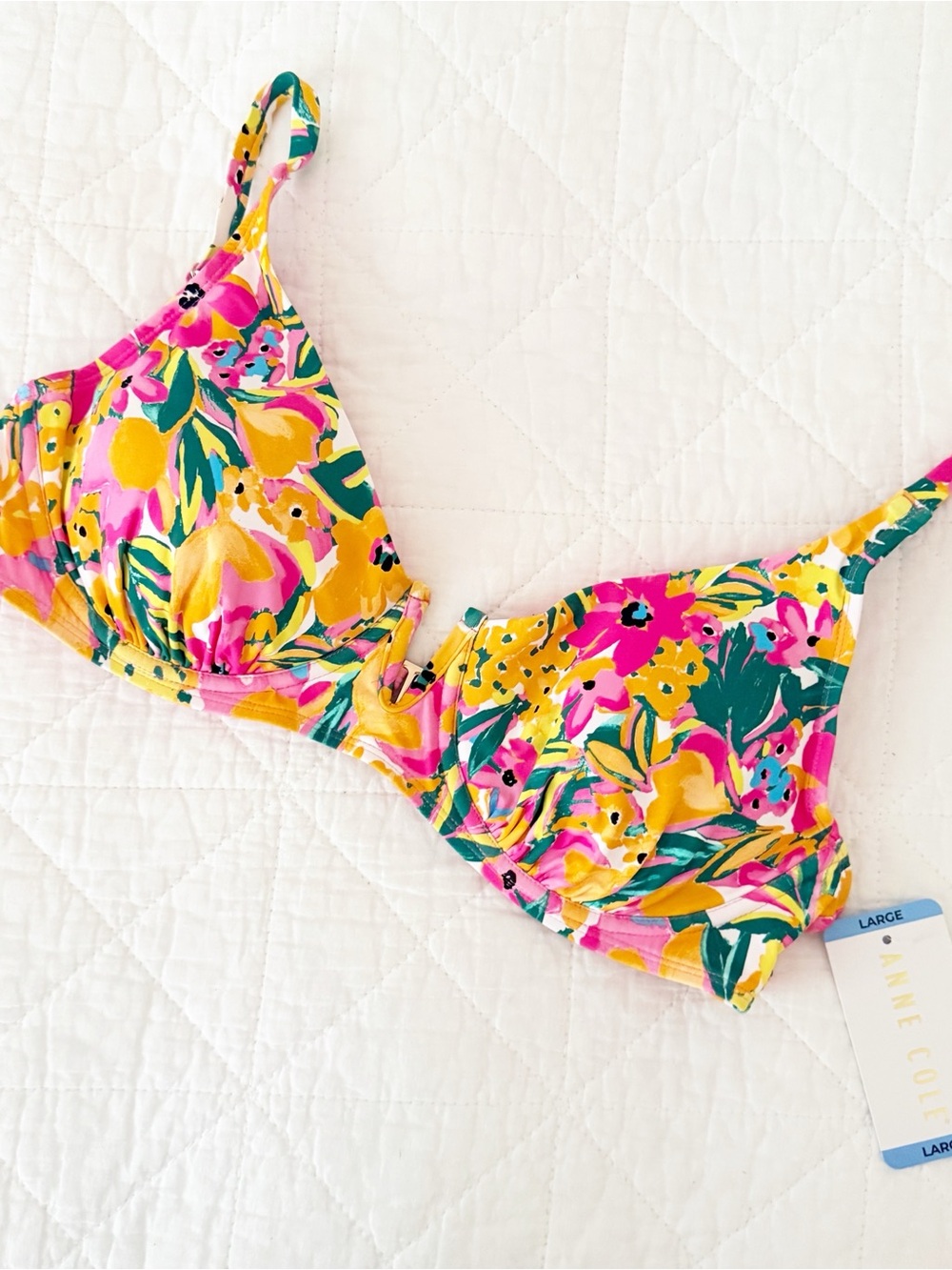NEW Anne Cole Floral Bikini Top Large NWT